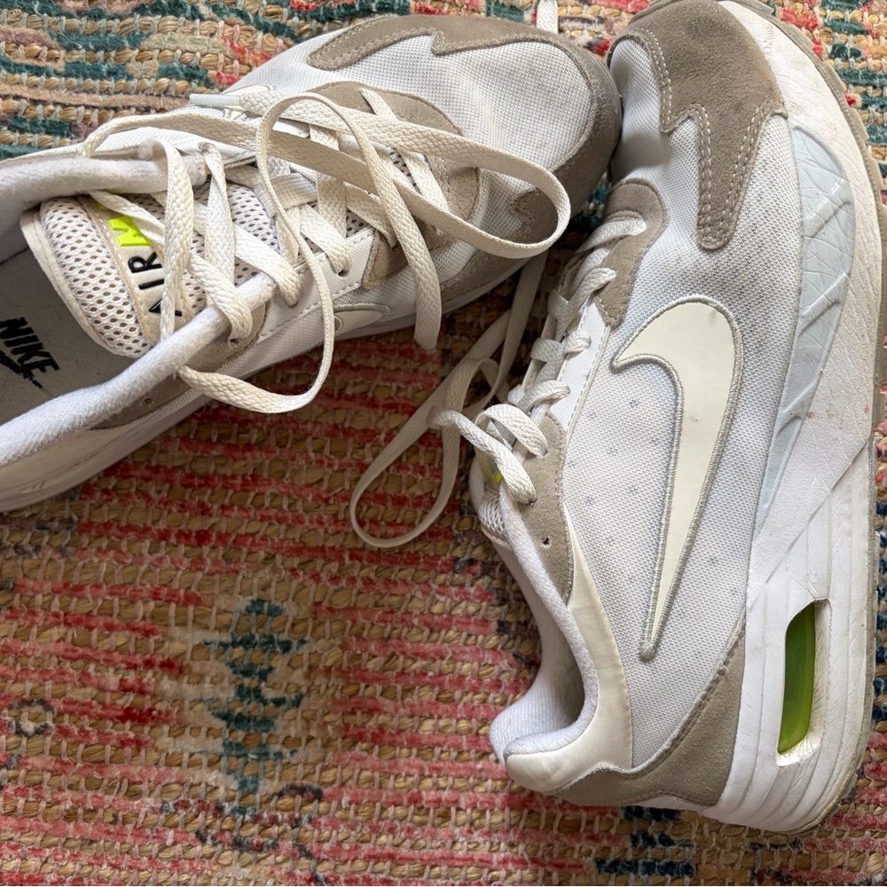 Nike air max White and Gray Women's Sneakers with neon yellow detailing